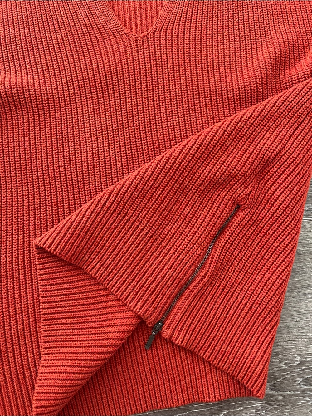 Rachel Zoe 100% Cotton Hooded Chunky Knit Sweater Side Zip Rust Orange M - Picture 7 of 11